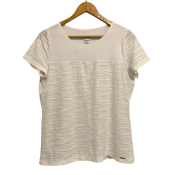 Calvin Klein White Crepe Crew Neck Short Sleeve Blouse - Picture 1 of 6